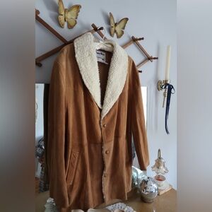 Vintage Pioneer Wear USA suede leather Sherpa lined western jacket